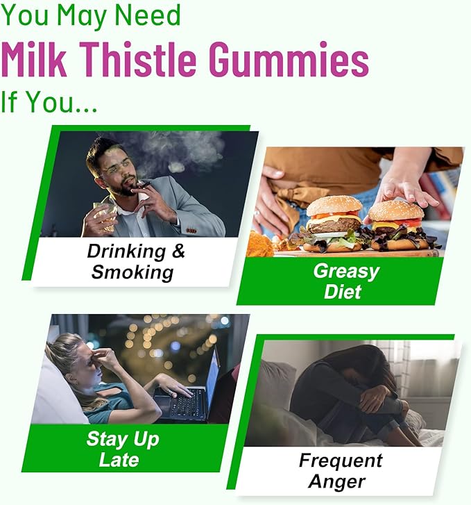 Milk Thistle Gummies for Adults. Liver Cleanse Detox Repair Gummies, Milk Thistle Extract Supplement for Liver Support Digestive Antioxidant, 60ct Apple Flavor