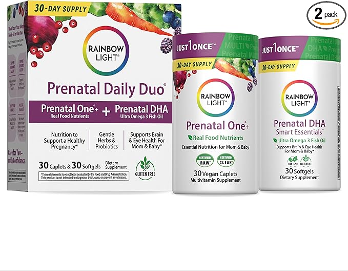 Rainbow Light Prenatal DHA Vitamins for Women | 30 Caplets & 30 Softgels | Omega-3 Fish Oil (DHA & EPA) | Support for Mom & Baby