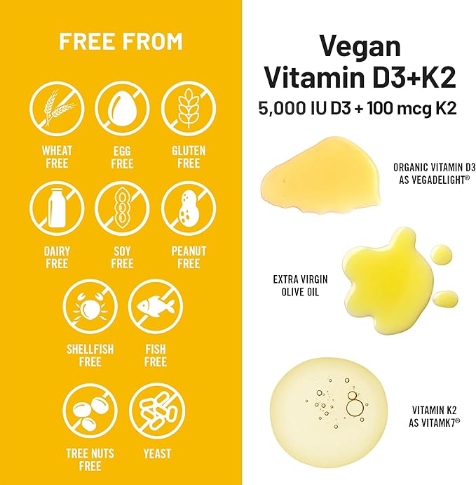 NatureWise Vegan Vitamin D3 + K2 - Natural D3 5000IU + Natural Vitamin K2 100mcg - Bone Support - High Absorption with Organic Cold-Pressed Olive Oil - Non-GMO, (Pack of 2)