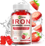 Iron Supplement Gummies, 65mg Iron for Women Men Kids, Natural Vegan Iron Gummy with Folate Gentle on Stomach, Gluten Free, Energy Support & Immune Health, 60 Gummies