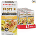 Bumble Bee Prime Protein on the Run Tuna Snack Kit, Pack of 12 - Gourmet Tuna Marinated in Olive Oil & Zesty Lemon with Crackers and Serving Utensil - 19g of Protein Per Serving, Easy Open Can