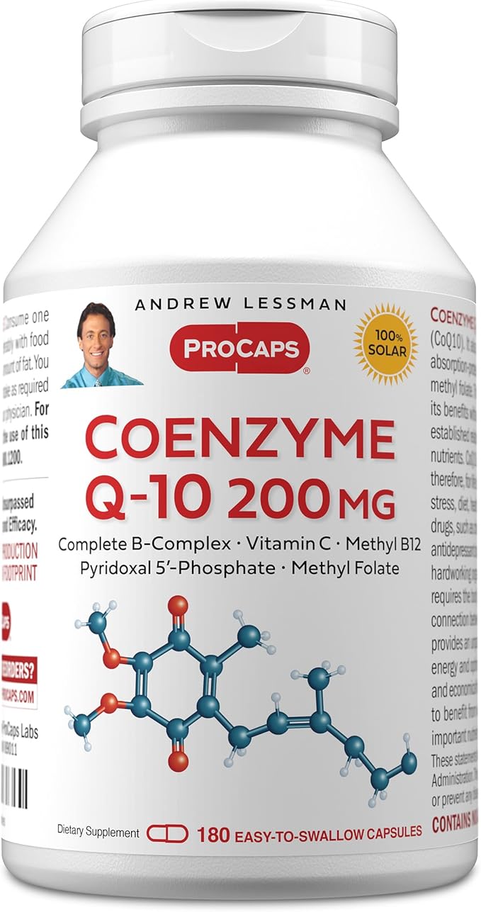 ANDREW LESSMAN Coenzyme Q-10 200 mg 180 Capsules - Essential for Energy Production and Optimum Key Organ Function, Anti-Oxidant Support, Depleted by Aging, Plus B-Complex. Easy to Swallow Capsules