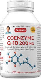 ANDREW LESSMAN Coenzyme Q-10 200 mg 180 Capsules - Essential for Energy Production and Optimum Key Organ Function, Anti-Oxidant Support, Depleted by Aging, Plus B-Complex. Easy to Swallow Capsules