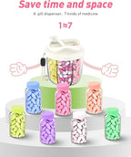 Pill Organizer,Pill Dispenser with 7 Large Compartments,Portable Pill Box for Travel, Anti-Mix Design & Wide Opening Design, Easy Access to Vitamin Dispenser, Includes 20 Blank Stickers(White)