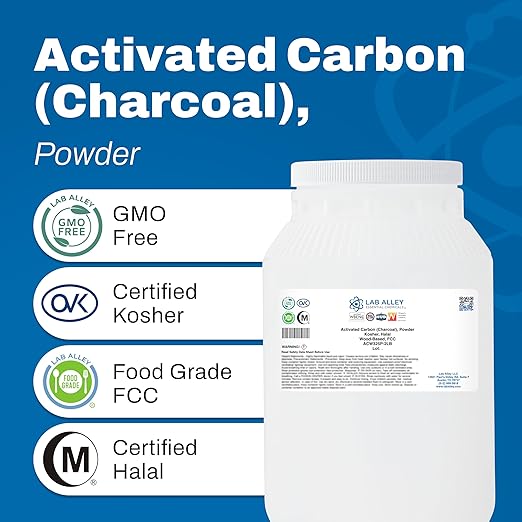 Lab Alley Activated Charcoal Powder, Food Grade, Kosher Certified, Halal, Wood Based, Ideal for Water & Air Filtration, Detoxifying Skincare Products, and Odor Control (10 Pounds)