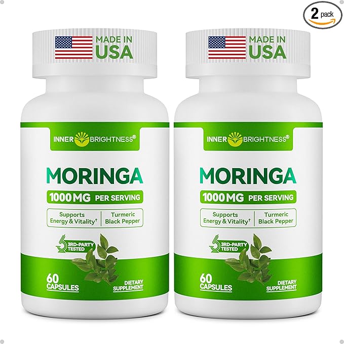 Moringa Capsules 1000mg, Moringa Leaf Extract 10:1, Complete Green Superfood, for Energy, Sleep, Immune & Gut Health, Veg Capsules 120 Count, All-Natural, Non-GMO, Made in USA