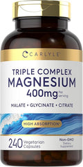 Carlyle Triple Magnesium Complex | 400 mg | 240 Capsules | Magnesium Malate, Glycinate & Citrate | Vegetarian, Non-GMO, and Gluten Free Supplement