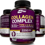 NutriFlair Multi Collagen Peptides 2250mg - Type I, II, III, V, X - Collagen Supplements Complex Powder Pills for Women and Men - Hydrolyzed Protein, Healthy Hair, Skin, Nails - Non-GMO (180 Capsules)