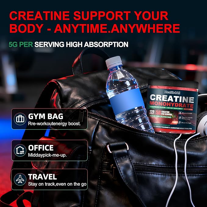 Health4All Creatine Monohydrate Gummies 5g for Men & Women, Creatine Gummy for Strength Energy & Muscle Growth Support Pre-Workout Supplement - Strawberry 120 Gummy