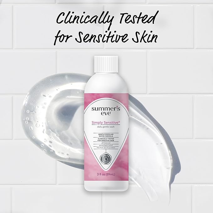 Summer's Eve Simply Sensitive Travel Size All-Over Feminine Wash, pH Balance Feminine Wash Formulated to Remove Odor, 3 Fl Oz, Pack of 3