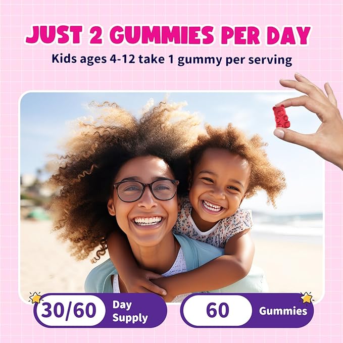 Magnesium Gummies for Kids - Magnesium Glycinate Gummies with Vitamin D3, B6, Potassium & Ashwagandha, Magnesium for Kids & Adults Relaxation, Sleep, Brain & Bone Health - Strawberry 60ct (2 Pack)