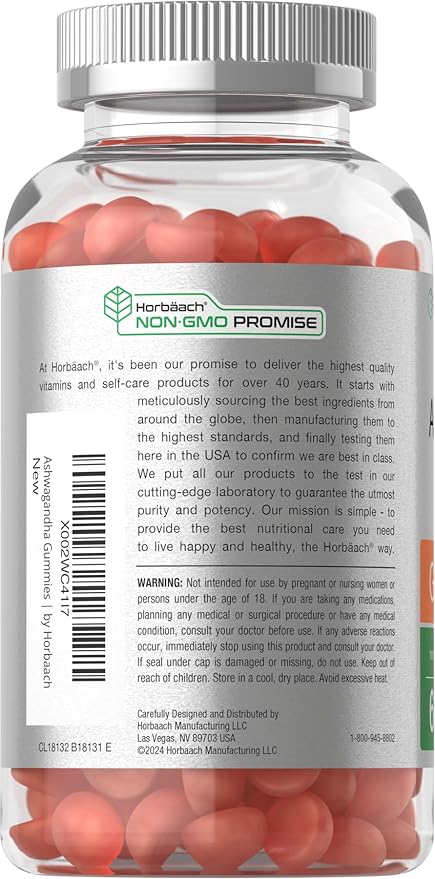 Horbäach Ashwagandha Gummies | 60 Vegan Chewable Gummies | Tropical Flavor | Supplement for Men and Women | Herb Root Extract | Vegan, Non-GMO, Gluten Free