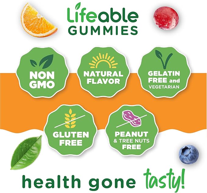Lifeable Ashwagandha Gummies with Lemon Balm & Ginseng | Vegan Non GMO Ashwagandha Supplement | for Women and Men | 60 Gummies