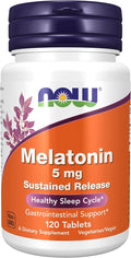 NOW Foods Supplements, Melatonin 5 mg, Sustained Release, Formulated for a 4-Hour Release Period, 120 Tablets