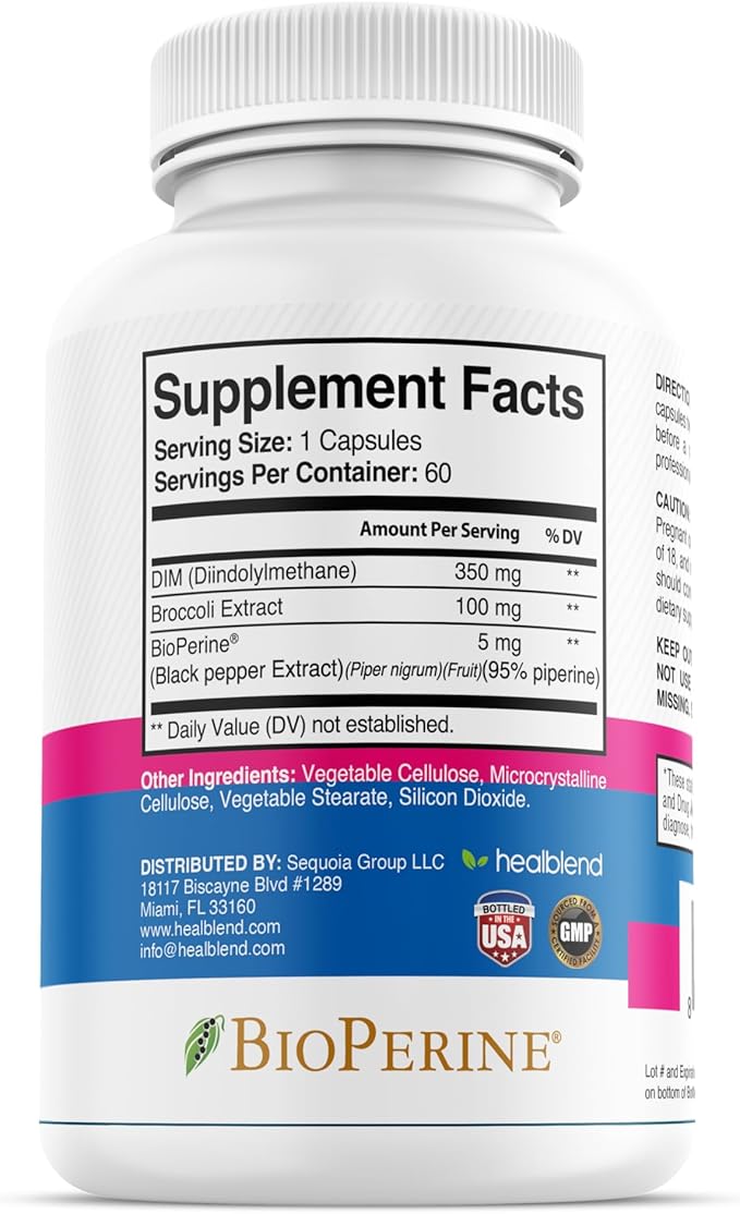 healblend DIM Ultra Dietary Supplement 350mg with Bioperine, Diindolylmethane, Estrogen Metabolism Support, Hormone Balance & PMS Relief, 60 Capsules (3)