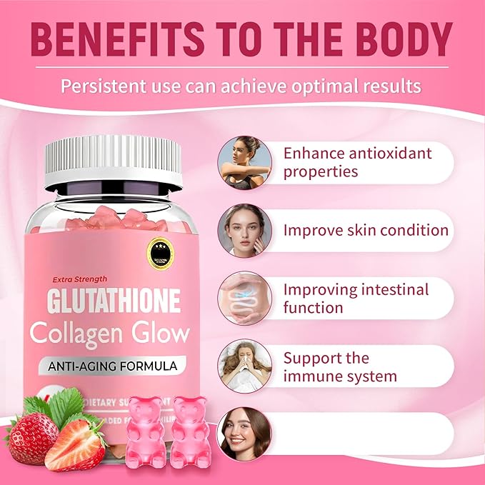 Glutathione Collagen Glow, Glutathione Collagen Glow Gummies, Korean Collagen Gummies to Rejuvenate Your Skin (3PCS)