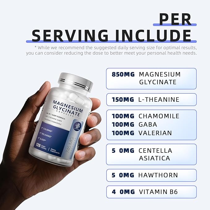 iMATCHME (2 Pack) Magnesium Glycinate 850mg Capsules with L-Theanine, Chamomile & GABA for Sleep, Calmness, Muscle, Bone Health & Immune Support, Magnesium for Women and Men, Vegan, High-Absorption