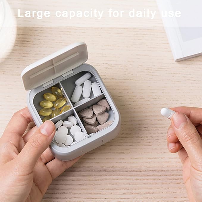 Small Pill Case, Cute Pill Box - Acedada Travel Daily Pill Organizer, Portable Pretty Pill Container for Purse Pocket, Compact Medicine Holder for Vitamins, Fish Oils, Supplements, White