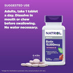 Natrol Biotin 10000mcg, 4X Faster Dissolve Supplement for Healthy Hair, Skin and Nails for Those Low in Biotin, Plus Energy Metabolism Support, 60 Tablets, Up to a 60 Day Supply
