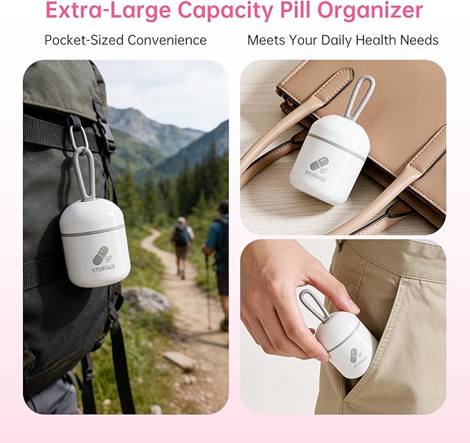 Keychain Pill Holder, Small Pill Box Case Container Organizer for Purse, Supplement Container, Silicone Seal Moisture Proof Mini Pill Bottle for Outdoor Camping Travel Jewelry（Gray）