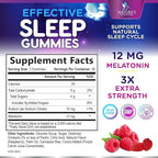 Melatonin Sleep Gummies - 12mg Per Serving - Extra Strength Sleep Support Melatonin Gummy for Adults - Vegan Sleeping Gummy Supplement to Support Restful Sleep - Tasty Berry Flavor - 60 Gummies
