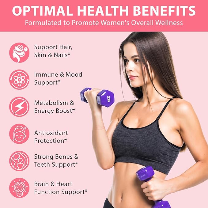 Multivitamin Gummies for Women, Natural Multi Vitamins, Boosts Immunity, Energy & Focus, Womens Daily Multivitamin Gummy for Hair, Skin & Nails, Sugar-Free, Strawberry Flavor, 60 Gummies