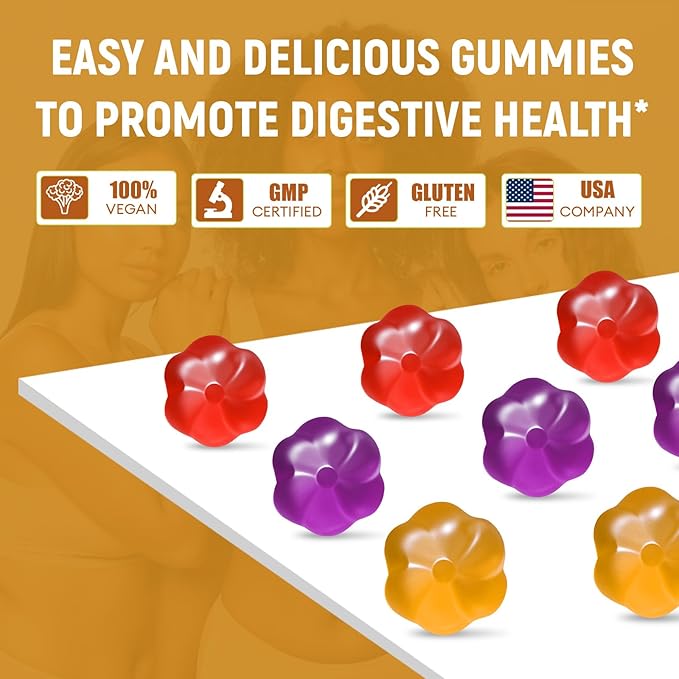 Migcopat 10G Fiber Gummies with Probiotics, Fiber Supplement with 30 Billion CFU Probiotics Blend, ACV, Vitamin C, Inulin - Support Digestive Health - No Sugar Added - Fruit Flavored - 90 Count