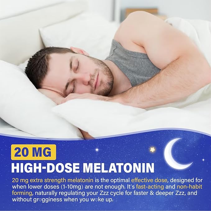 Melatonin 20mg Gummies for Adults - Max Strength Melatonin Gummy Supplement with Magnesium Glycinate, B6, B12, L-Theanine, GABA, & Herbs - Non-Habit Forming, Vegan, Natural Mixed Berry Flavor