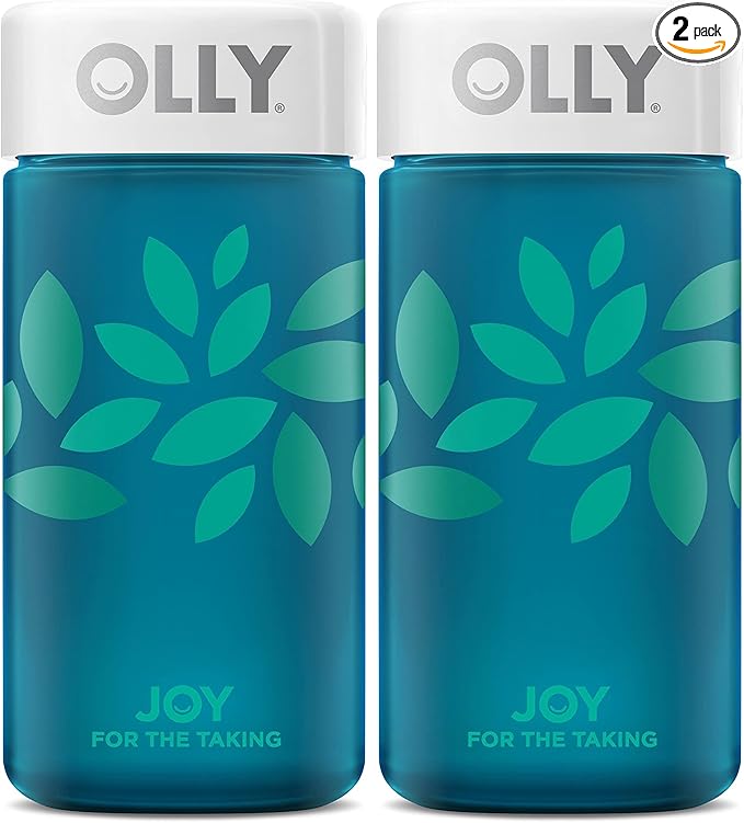 OLLY Joy Jar Gift, Easy Refillable Glass Bottle Vitamin Container, Holds Up to 120 Vitamin Gummies, Limited Edition 2022 (Pack of 2)