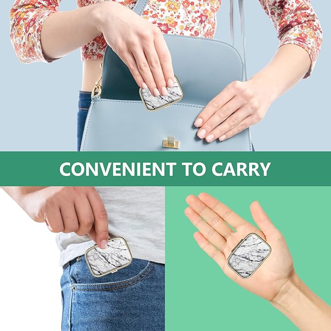 Pill Case Pill Box with Mirror Retro 2 Compartment Small Pill Case for Purse or Pocket Bronze Rectangular Pill Box or Vitamins, Fish Oil, Supplements, Pill Containe Travel Gifts（White Marble）