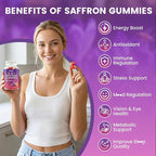 2 Pack Saffron Supplement Gummies, 10-in-1 Cortisol Supplement with Saffron 88.5mg, Magnesium, Rhodiola Rosea, Ashwagandha, L-Theanine, St. John's Wort, for Calm, Focus, Relaxation, 120 Count
