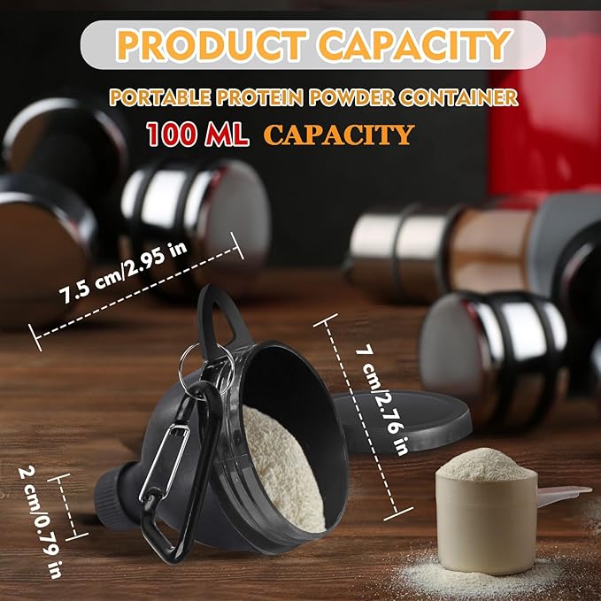 Protein Powder Containers (2 Pack), Portable Travel Containers with 100ml Funnel, Fitness & Travel Workout Accessory