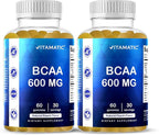 Vitamatic BCAA Gummies - Branch Chain Amino Acid Supplements - Peach Flavor - 600mg per Serving - 60 Vegan Pectin Based Gummies (2 Bottles)