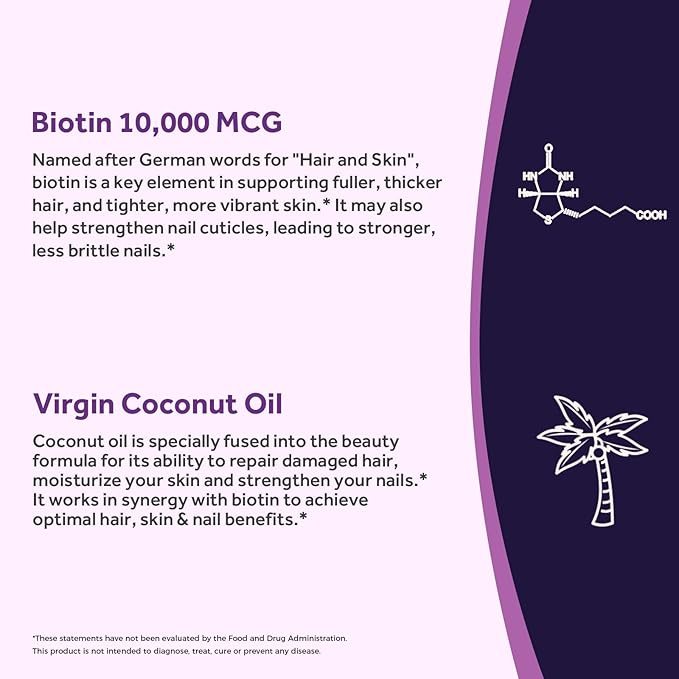 Doctor's Recipes Biotin 10,000 mcg, Hair Growth, Healthy Skin & Nails, Energy Metabolism, Vegetarian-Friendly Biotin, with Coconut Oil, Non-GMO, 3 Month Supply, 90 Vegetarian Softgels