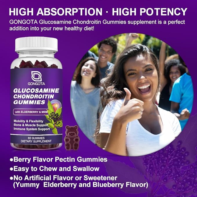 Glucosamine Chondroitin Gummies - 3- Pack, Extra Strength 1500mg Glucosamine with MSM & Elderberry, Flexibility Support, Best Cartilage & Immune Support Supplement for Men and Wome - 180 Gummies