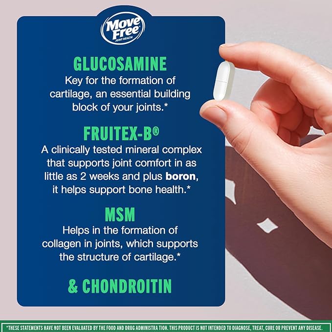 Move Free Advanced Glucosamine Chondroitin MSM Joint Support Supplement, Supports Mobility, Comfort, Strength, Flexibility & Bone, 120 Tablets/40 Servings