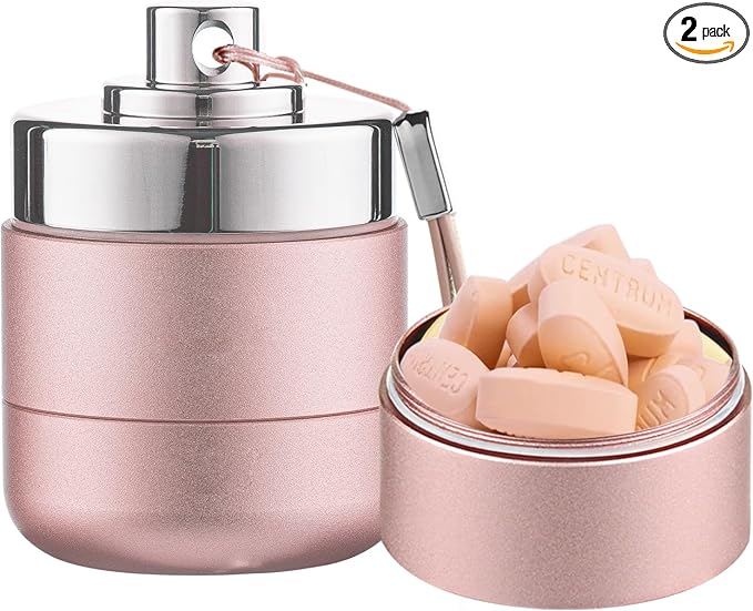Metal Travel Pill Organizer, Portable Waterproof Daily Pill Box AM PM, Large Aluminum Pill Case Container 2 Times a Day Vitamin Organizer, Daily Medicine Organizer for Vitamin, Fish Oil, Supplement