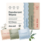 Dew Well Refreshing Deodorant Wipes, Refresh Body Deodorant Wipes, A Fresh Start When You’re On the Go, Aluminum, Paraben, and Sulfate Free, Variety Pack (Tea Tree, Eucalyptus, Jasmine)