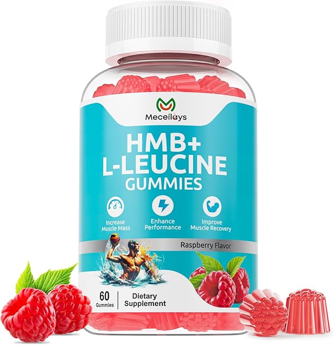 Hmb and Leucine Gummies Supplements for Men Women, 4000mg HMB & L-Leucine Amino Acid for Muscle Growth & Fast Work0ut Recovery, Non-GMO, Gluten-Free, Raspberry Flavor, 60 Count