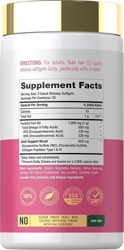 Carlyle Joint Support for Women | 60 Softgels | Complex with Omega-3 and Collagen Peptides | Non-GMO, Gluten Free