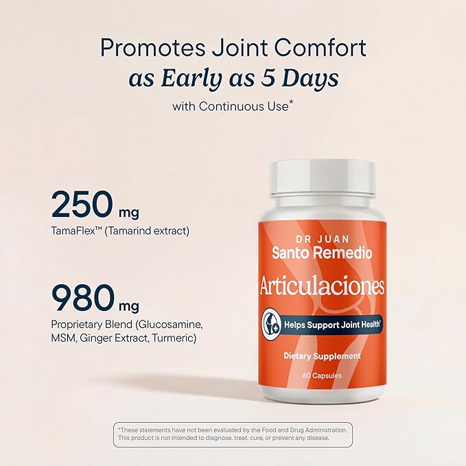 Santo Remedio Articulaciones Joint Health Support Supplement, Promotes Joint Comfort, Mobility & Function, Clinically Proven TamaFlex™ Formula, 60 Capsules per Jar (30 Servings), Pack of 2