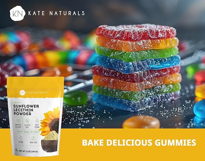Kate Naturals Sunflower Lecithin Powder for Baking Bread, Gummies, Cooking. Lecithin Supplement for Clogged Milk Ducts. Substitute for Soy Lecithin Powder (12oz, Non-GMO)