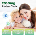 Calcium Citrate Gummies 1200 mg for Women & Kids, Sugar Free Calcium Supplement with Vitamin D3, K2, Magnesium, Zinc, Bone Support for Adults & Elders, Natural Pineapple Flavor, 60 Gummies