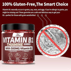 Thiamine Vitamin B1 Gummies - 500g Vegan Sugar Free Thiamine Supplement, with Natural Mixed Berries Flavor for Adults & Kids (60 Counts) Focus Supplement