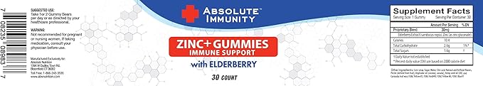 Absolute Immunity-Elderberry Gummies to Maximize Your Potential with ZINC infussed Gummies, Delicious & Potent Combo for Robust Health,The Ultimate Immune Support Gummies for Adults & Kids 30ct.