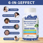 Magnesium Glycinate Gummies 1000mg - Sugar Free Magnesium Potassium Supplement for Relaxation, Calm, Stress Relief, and Sleep Support for Adults & Kids - 60 Blueberry Gummies
