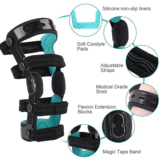 OA Unloader Knee Brace with Double Upright ACL PCL Support - Adjustable Osteoarthritis & Bone-on-Bone Pain Relief, Post Op Knee Immobilizer for Meniscus Tear, Arthritis, Sports Injuries for Men & Women (Right, Medium)
