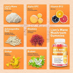 Lions Mane Gummies, Organic Lion's Mane, Lions Mane Gummies for Adults, with Ashwagandha & Alpha GPC, Cortisol Supplements for Women & Men, 60 Counts