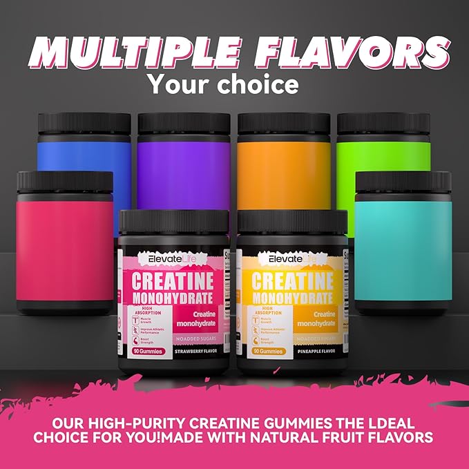 NSFCertified Creatine Monohydrate Gummies 5000mg for Men & Women, Chewables Creatine Monohydrate for Muscle Strength, Muscle Builder, Energy Boost, Pre-Workout Supplement(90 Count)-Strawberries