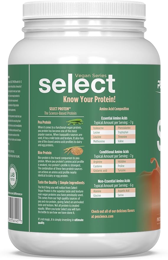 PEScience Select Vegan Protein Powder, Plant Based Protein Powder, Amazing Taste, Smooth Texture, Pea and Brown Rice Blend, Dairy Free, Lactose Free, Gluten Free - Cinnamon Delight, 27 Servings